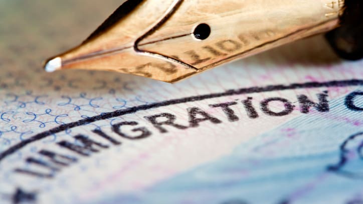 Fountain pen resting on an immigration document